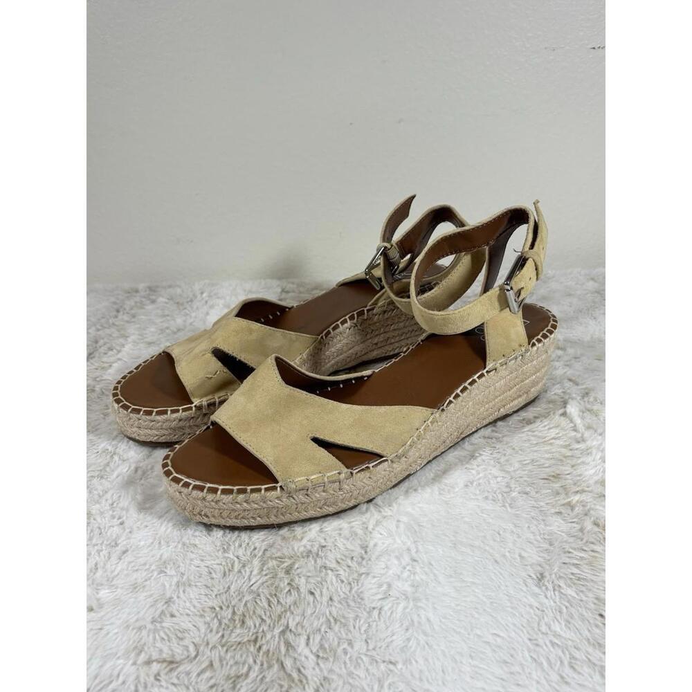 Franco Sarto Espadrille Wedge Sandals Beige Suede Ankle Strap Women’s 8.5